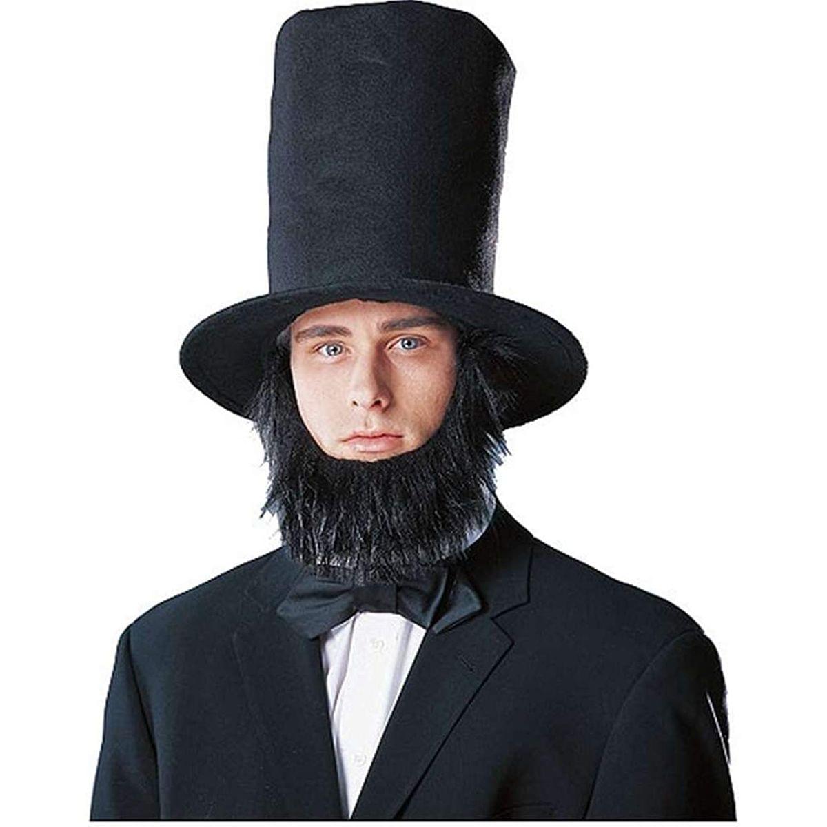 Front. Costume Culture by Franco - Abraham Lincoln Men's Costume Hat with Beard - Black - Black.