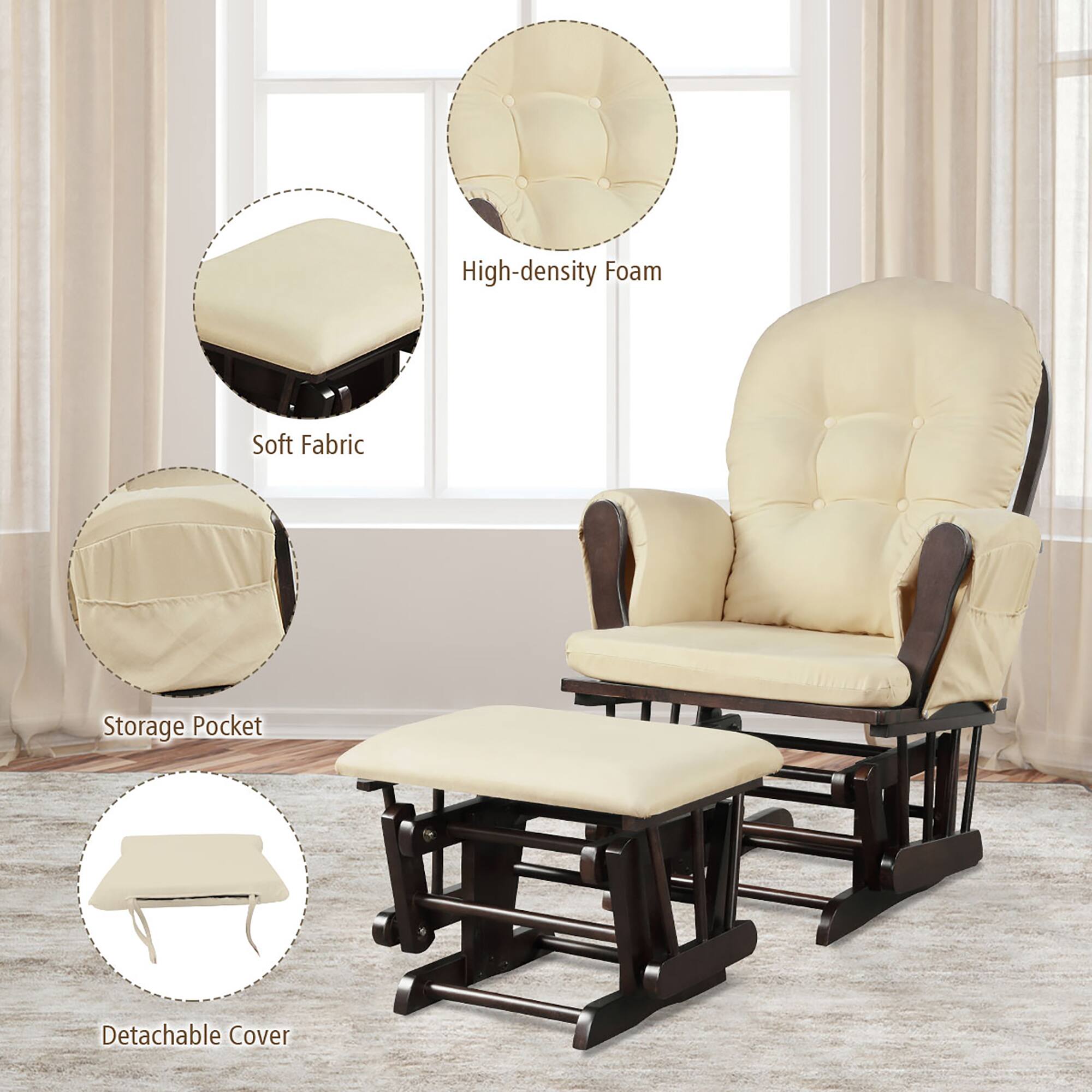 High-density Foam  
Soft Fabric  
Storage Pocket  
Detachable Cover