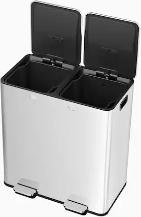 Front. Acekool - 16 Gallon Dual Compartment Stainless Steel Trash Can with Step Pedal, Soft-Close Lid & Removable Buckets - Silver.