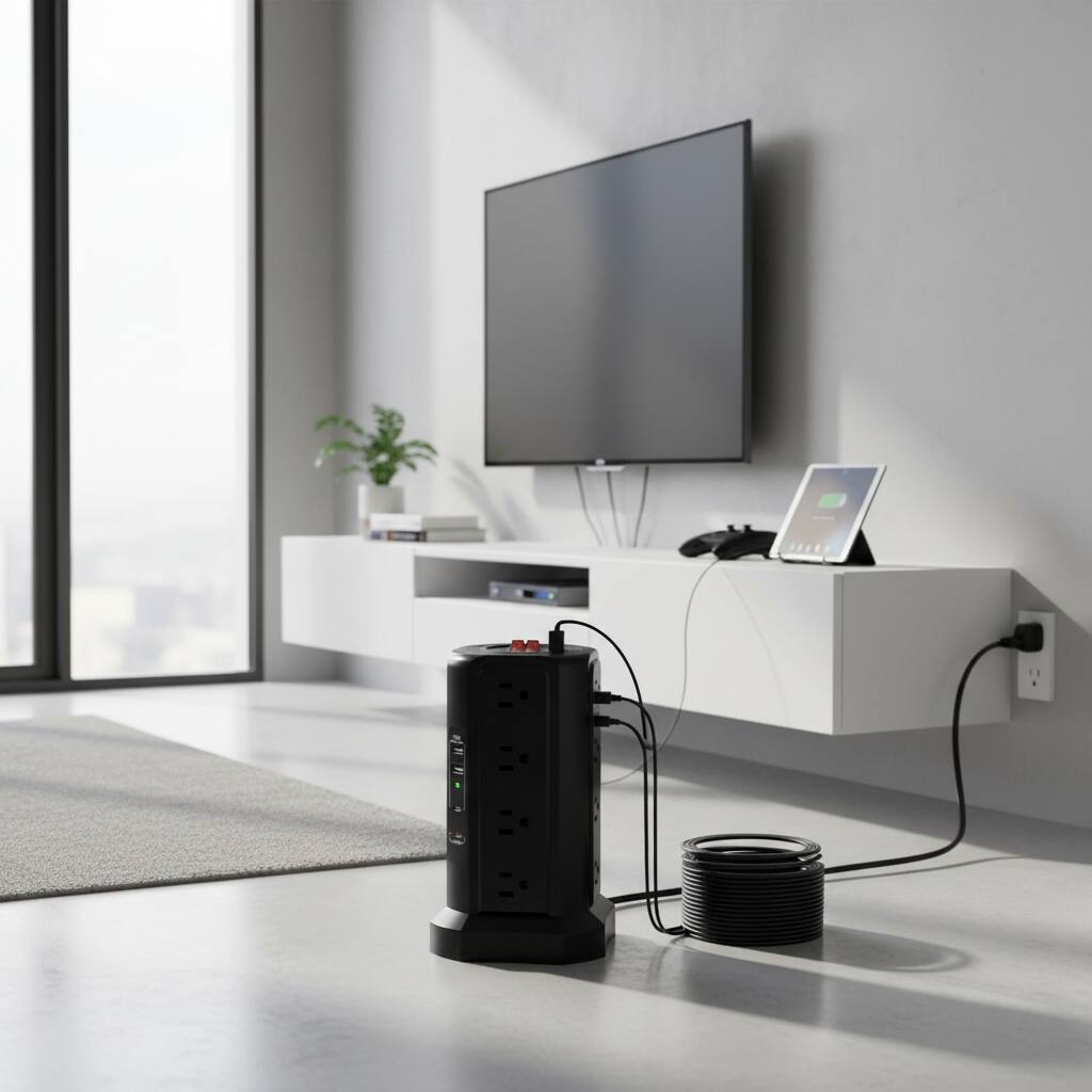 Alt View 2. Dazzed Corner - Surge Protector Power Strip,10 FT Extension Cord - Black.