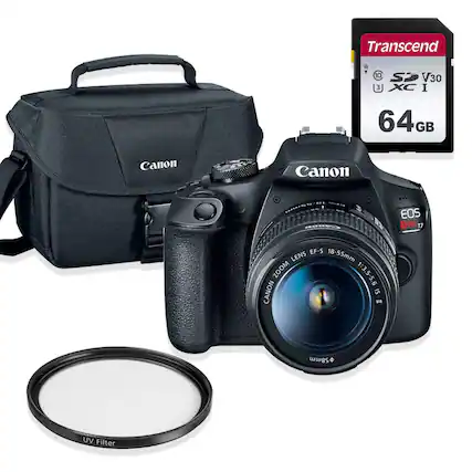 Transcend 64GB SDXC I V30
Canon EOS REBEL T7
Canon EF-S 18-55mm LENS ZOOM 1:3.5-5.6 IS
Canon 58mm UV Filter