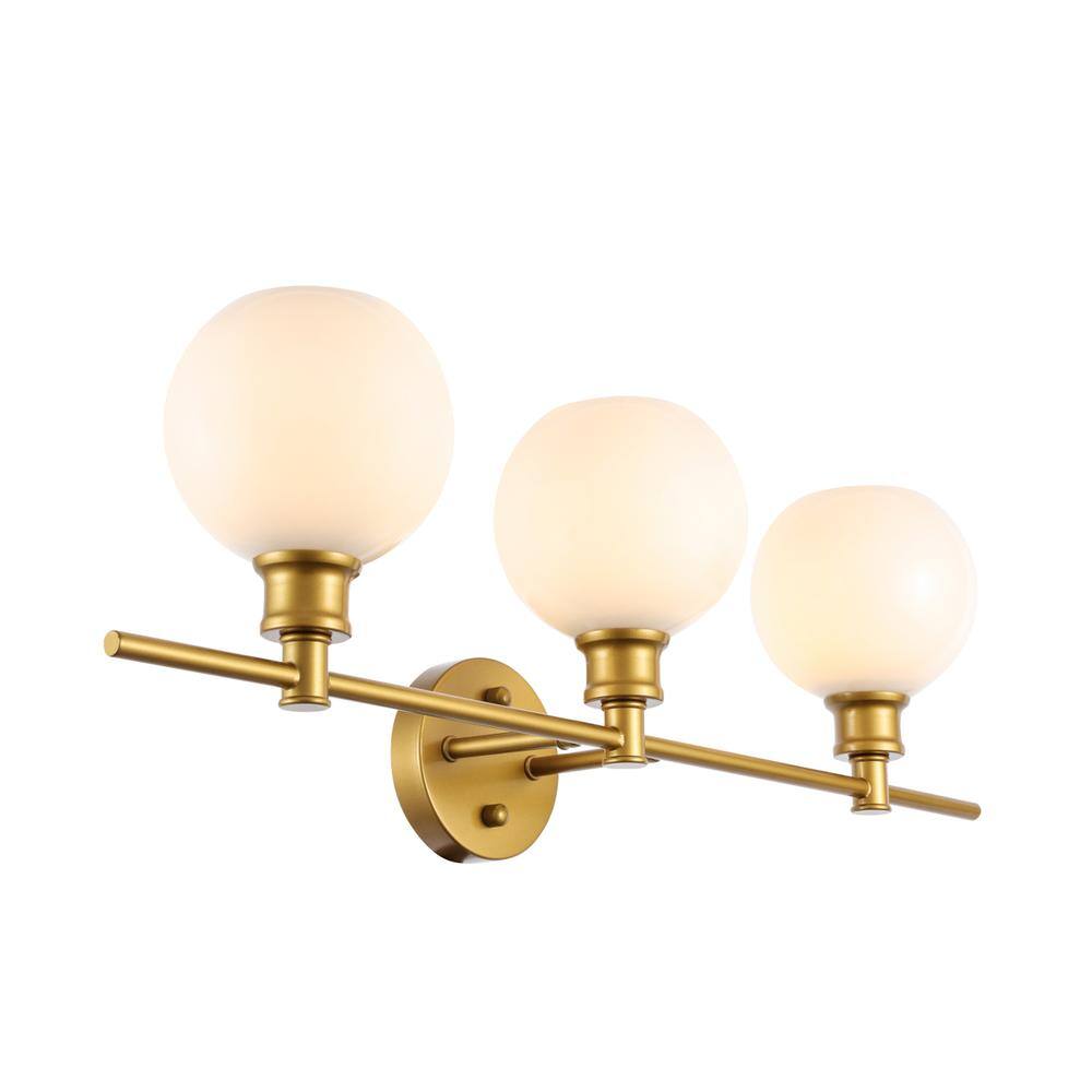 Alt View 4. Living District - Collier 3 light Brass and Frosted white glass Wall sconce - Brass And Frosted White Glass.