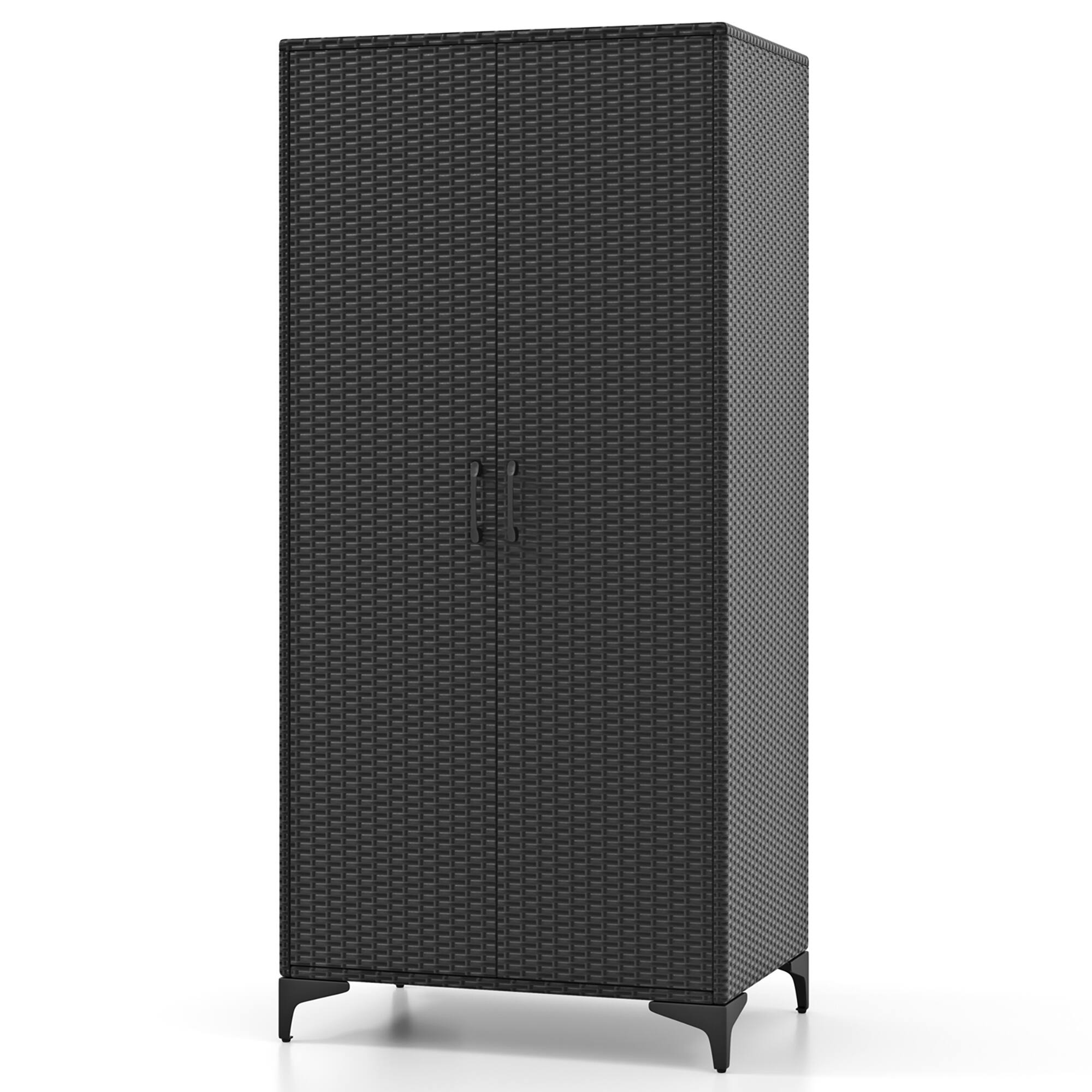 Alt View 9. Gymax - Gymax 62'' Wicker Wardrobe w/ 2 Doors Hanging Rod & 4 Storage Cubes for Home Patio Black - Black.