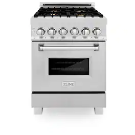 ZLINE - 24 in. Legacy Dual Fuel Range w/ 4 Brass Burners in Satin Stainless Steel (RAS-SN-BR-24) - Satin Stainless Steel