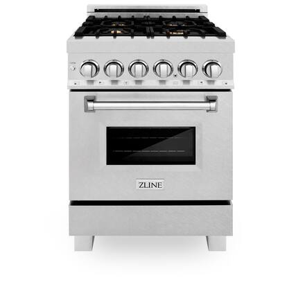 Front. ZLINE - ZLINE 24 in. Legacy Dual Fuel Range w/ 4 Brass Burners in Satin Stainless Steel (RAS-SN-BR-24) - Satin Stainless Steel.