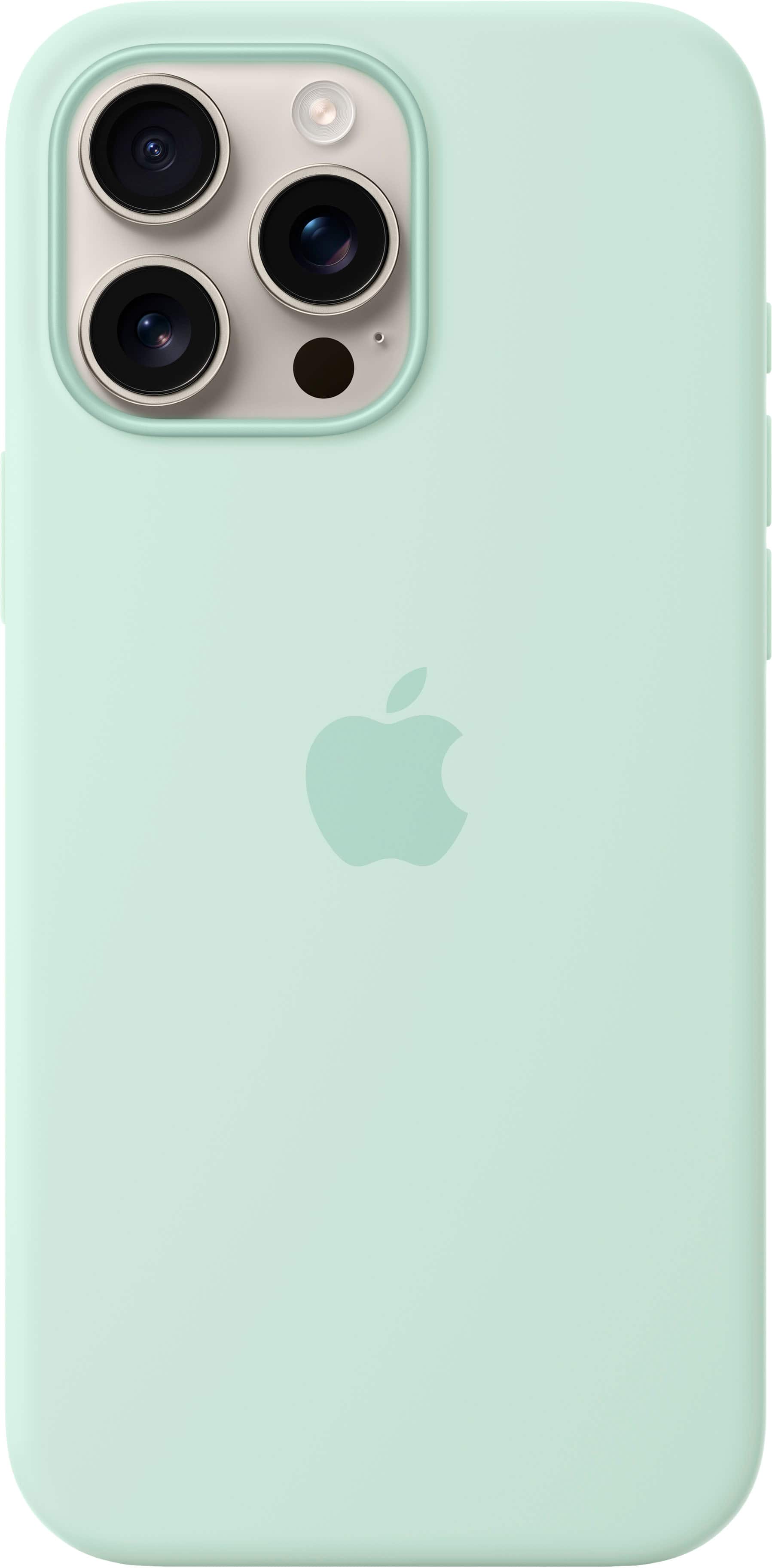 Left. Apple - iPhone 16 Pro Max Silicone Case with MagSafe - Aquamarine.
