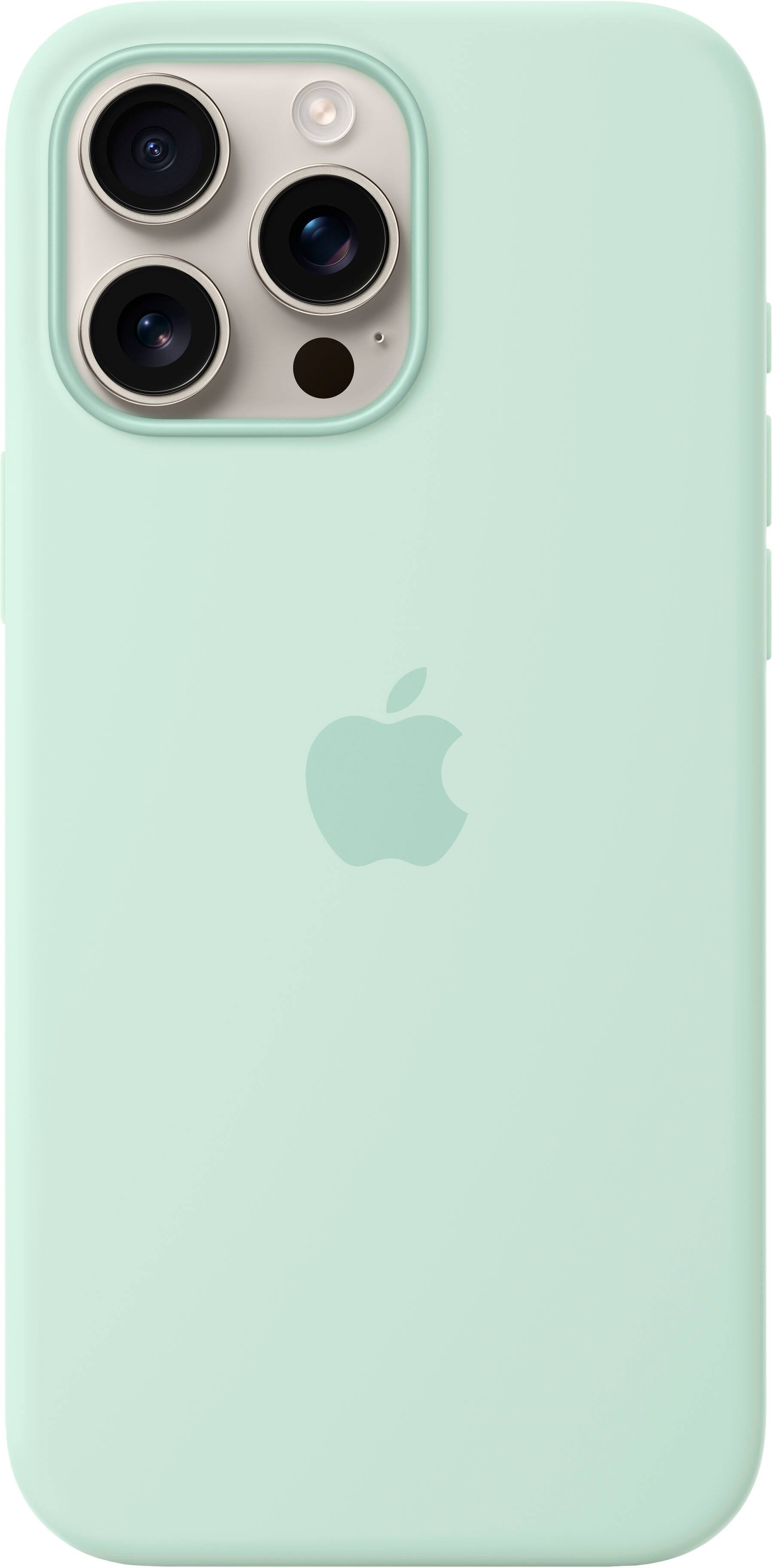 Left. Apple - iPhone 16 Pro Max Silicone Case with MagSafe - Aquamarine.