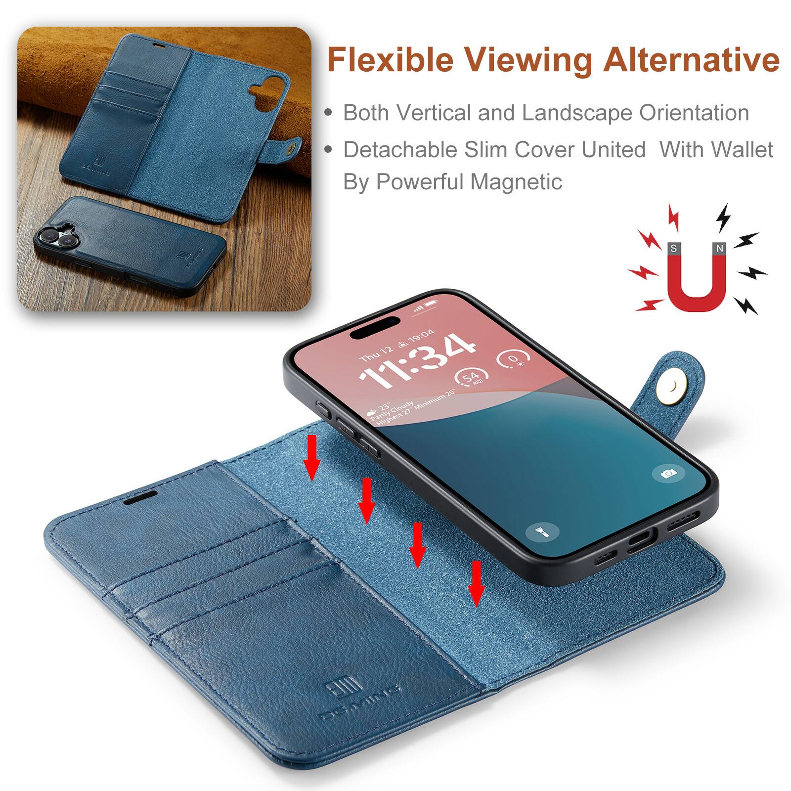 Flexible Viewing Alternative  
Both Vertical and Landscape Orientation  
Detachable Slim Cover United With Wallet By Powerful Magnetic