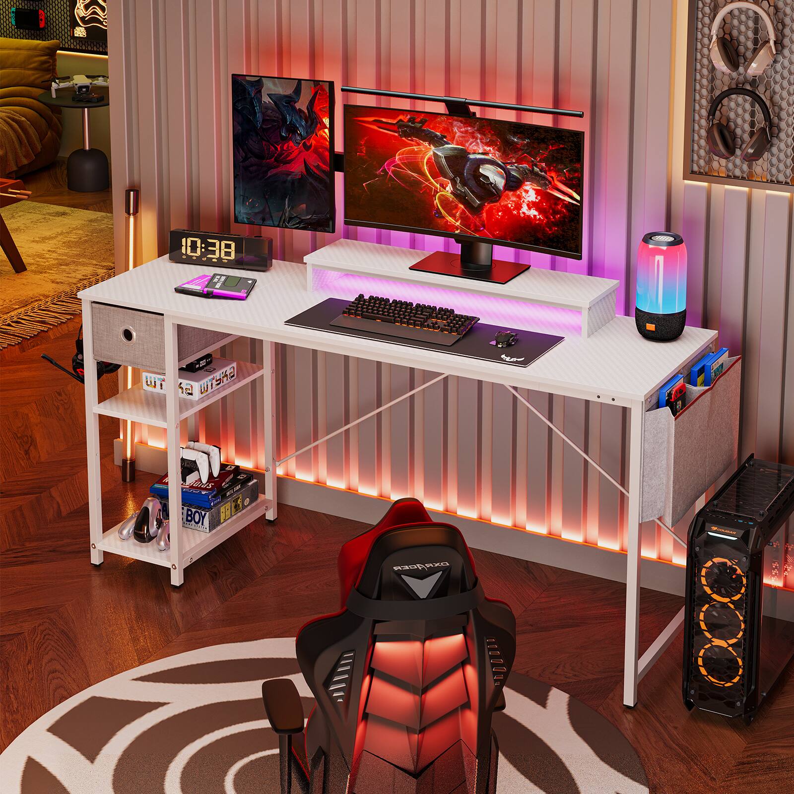 Bestier Inch Gaming Desk With Led Lighting And Monitor Stand Reversible Computer Desk With