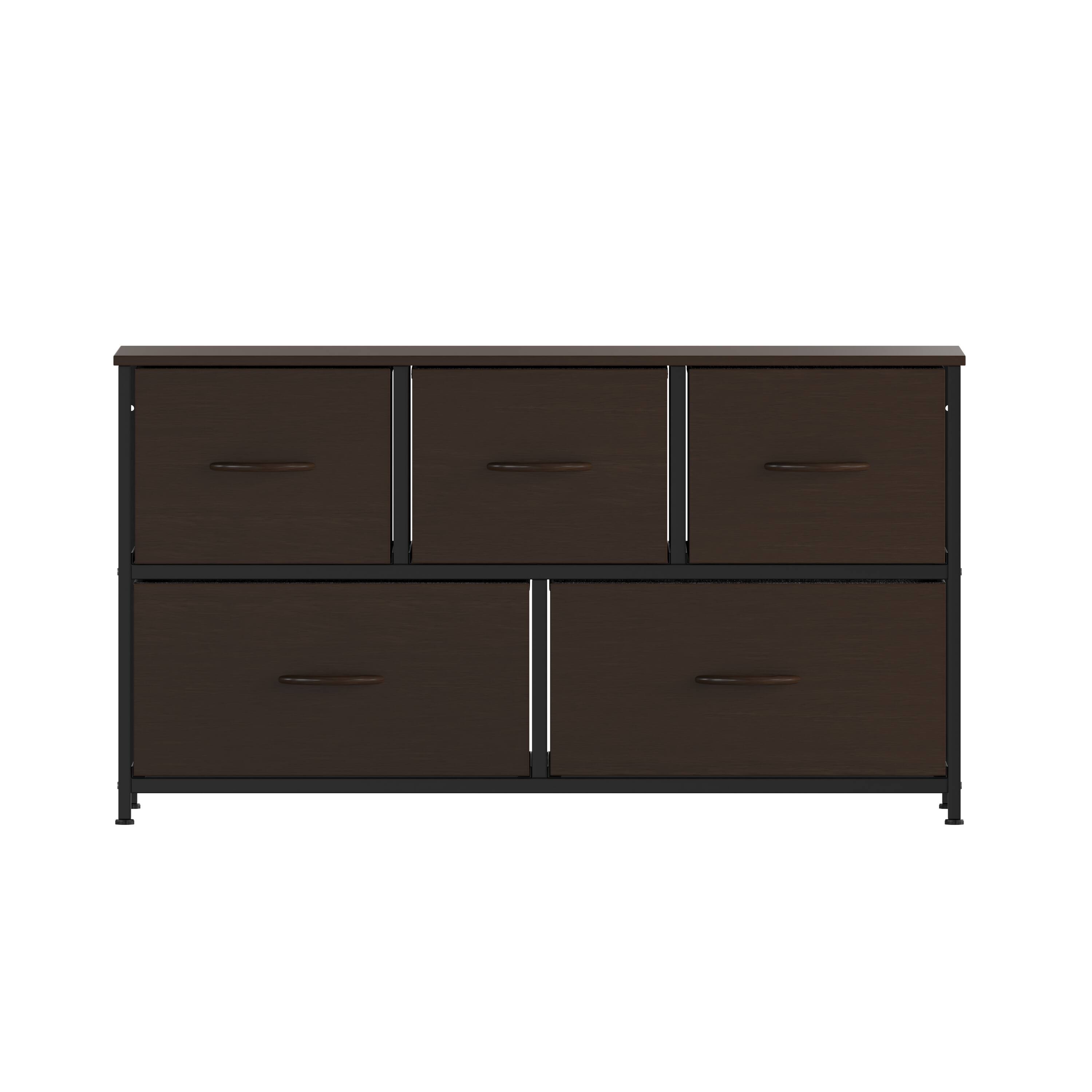 Alt View 9. Emma + Oliver - Marley 5 Drawer Storage Dresser with Cast Iron Frame, Wood Top, and Easy Pull Fabric Drawers with Wooden Handles - Brown Drawers/Black Frame.