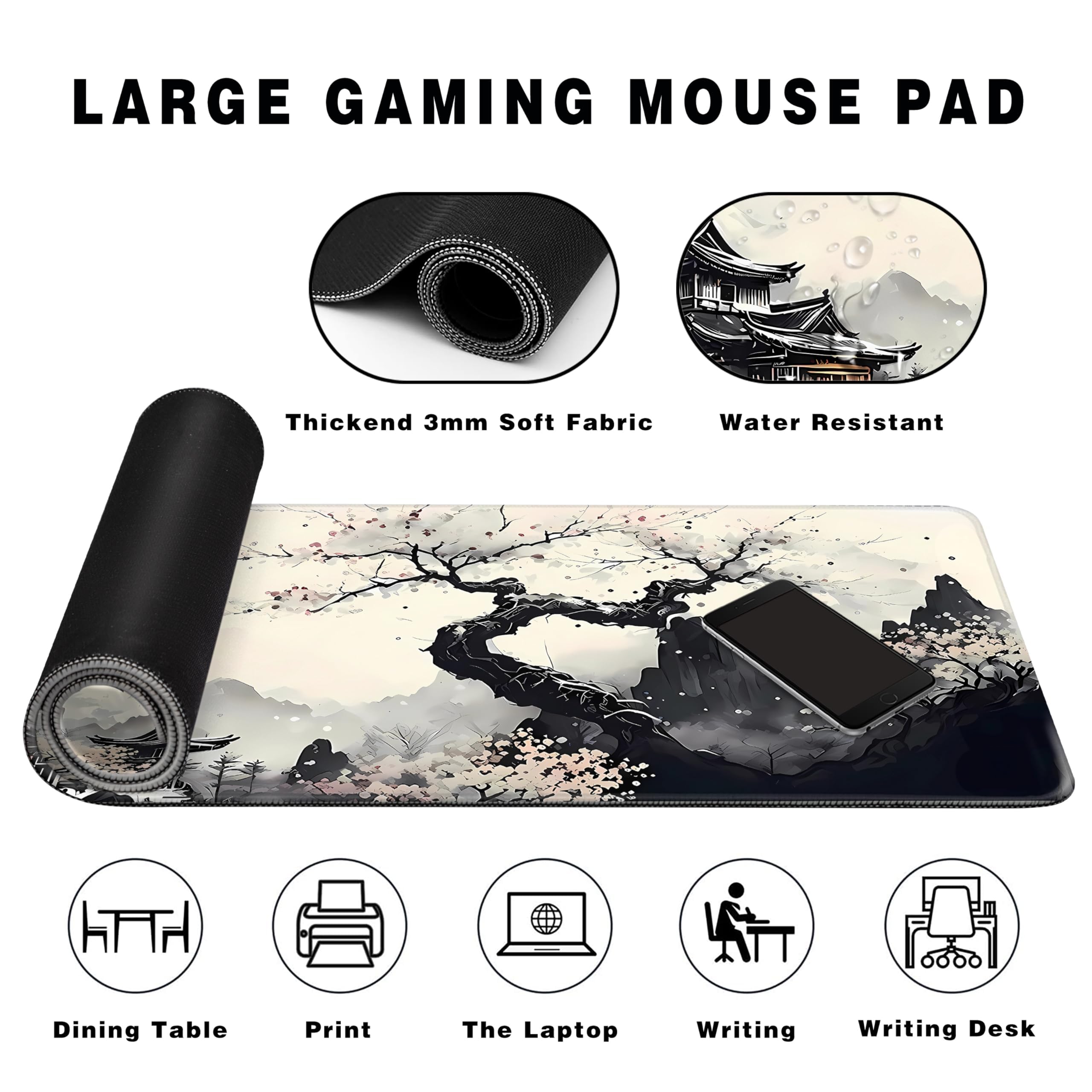 LARGE GAMING MOUSE PAD

- Thickened 3mm Soft Fabric
- Water Resistant

- Dining Table
- Print
- The Laptop
- Writing
- Writing Desk