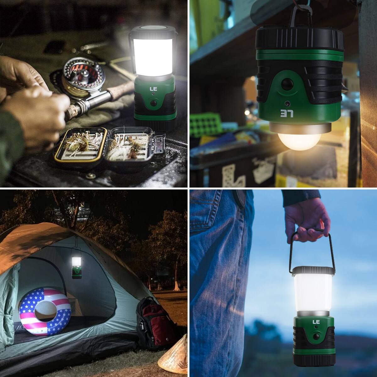 Alt View 6. Lepro - LED Rechargeable Camping Lantern, 1000LM 4400mAh, 2-Pack - Green.