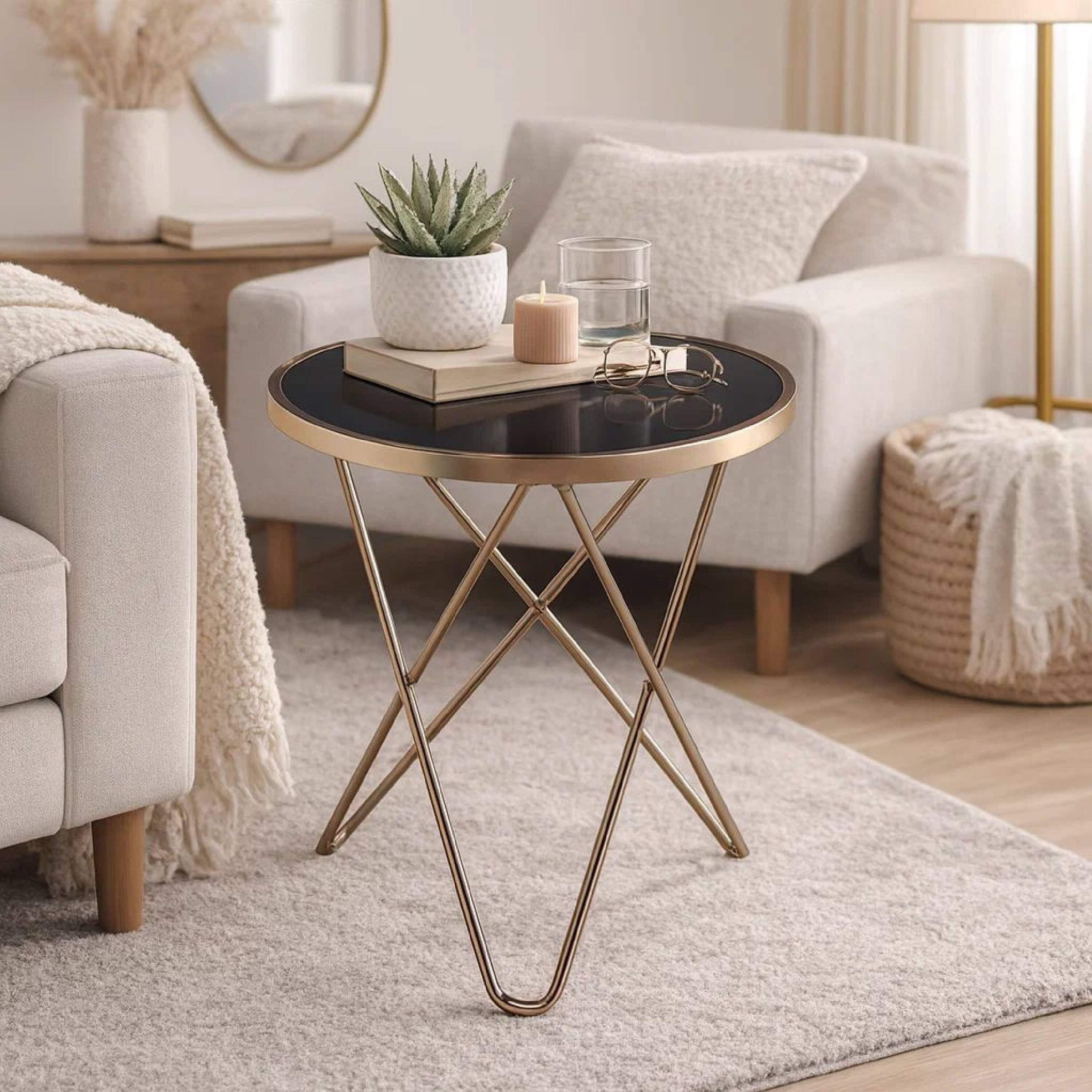 Alt View 7. Manhattan Lane - Valora End Table - Black Glass & Gold.