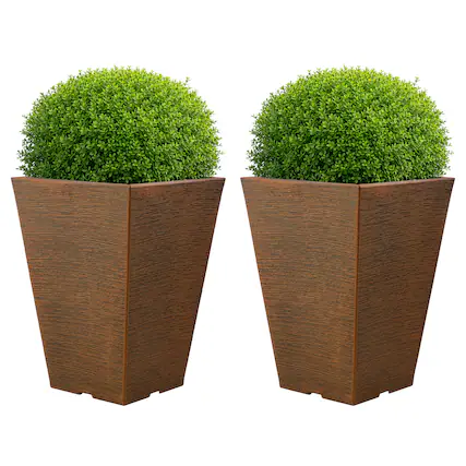 Front. Pure Garden - 2-Pack Large Outdoor Planters 13.75-Inch Tall Planters Plastic Flower Pots for Patio, Entryway, or Front Porch Decor.