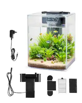VEVOR - Fish Tank Aquarium, 2 Gallon Arch Ultra-Clear GPPS Starter Smart Tank Adjustable 3 Color Lighting, Self Cleaning System - Black