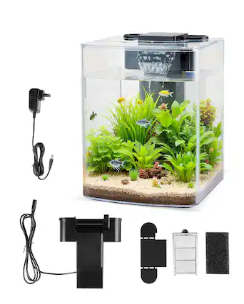 Front. VEVOR - Fish Tank Aquarium, 2 Gallon Arch Ultra-Clear GPPS Starter Smart Tank Adjustable 3 Color Lighting, Self Cleaning System - Black.