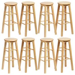 PJ Wood - Classic Round Seat 29" Tall Kitchen Counter Stools, Natural (Set of 8) - Natural/Brown