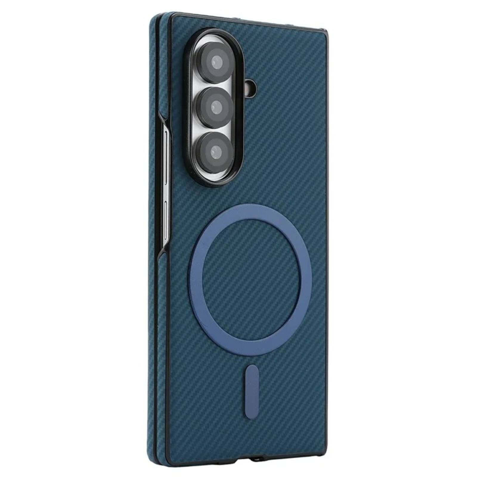 Alt View 4. UUCOVER - Magnetic Case for Samsung Galaxy Z Fold 7, Compatible with Magsafe Carbon Fiber Texture Slim Shockproof Protective Cover - Blue.