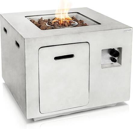 Front. SereneLife - SereneLife Outdoor Propane Fire Pit Table, 40,000 BTU, Square, Adjustable Flame, PVC Cover, Lava Rock - SLFPCN42 - Gray.