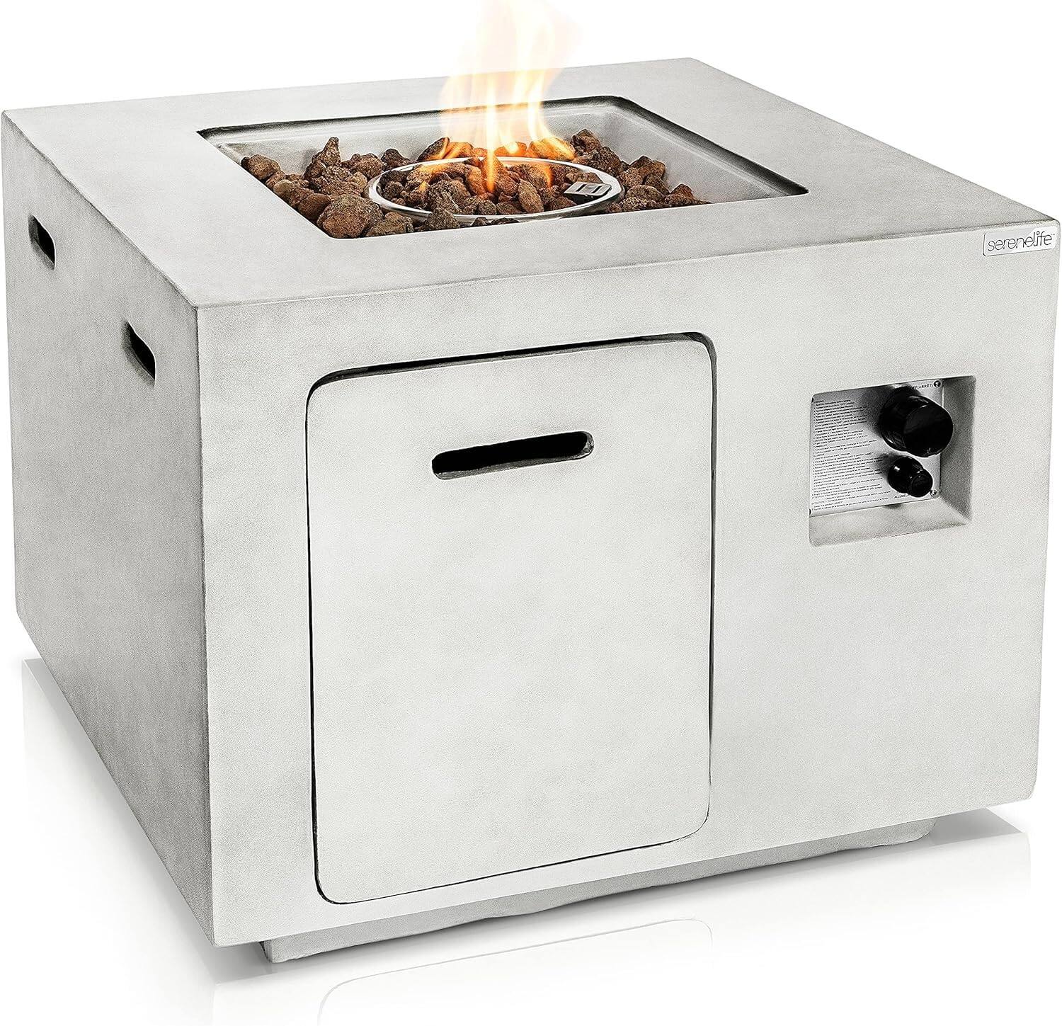 Front. SereneLife - SereneLife Outdoor Propane Fire Pit Table, 40,000 BTU, Square, Adjustable Flame, PVC Cover, Lava Rock - SLFPCN42 - Gray.