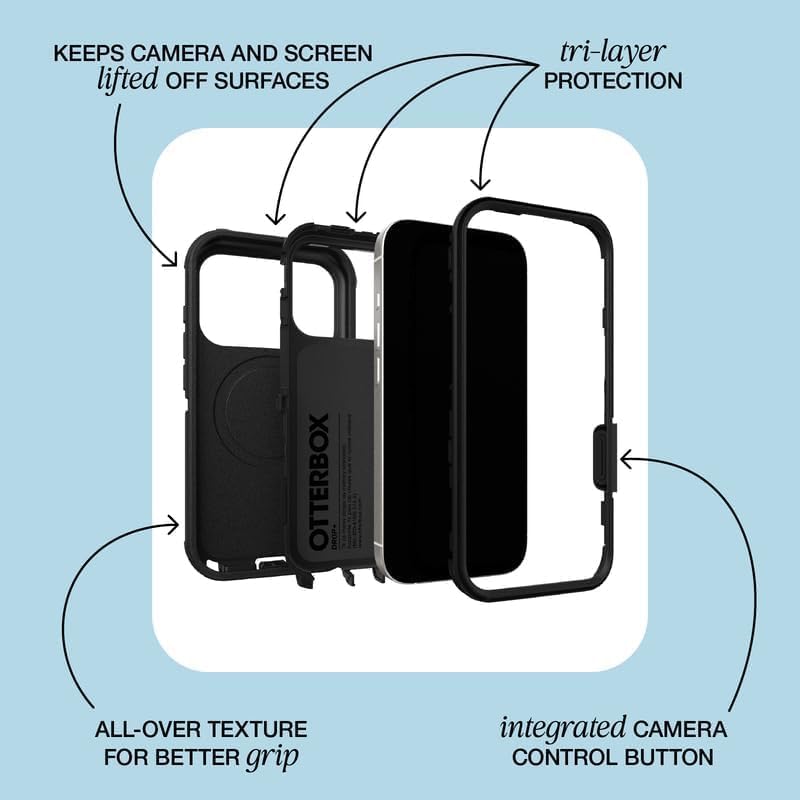 KEEPS CAMERA AND SCREEN lifted OFF SURFACES  
tri-layer PROTECTION  
OTTERBOX  
ALL-OVER TEXTURE FOR BETTER grip  
integrated CAMERA CONTROL BUTTON
