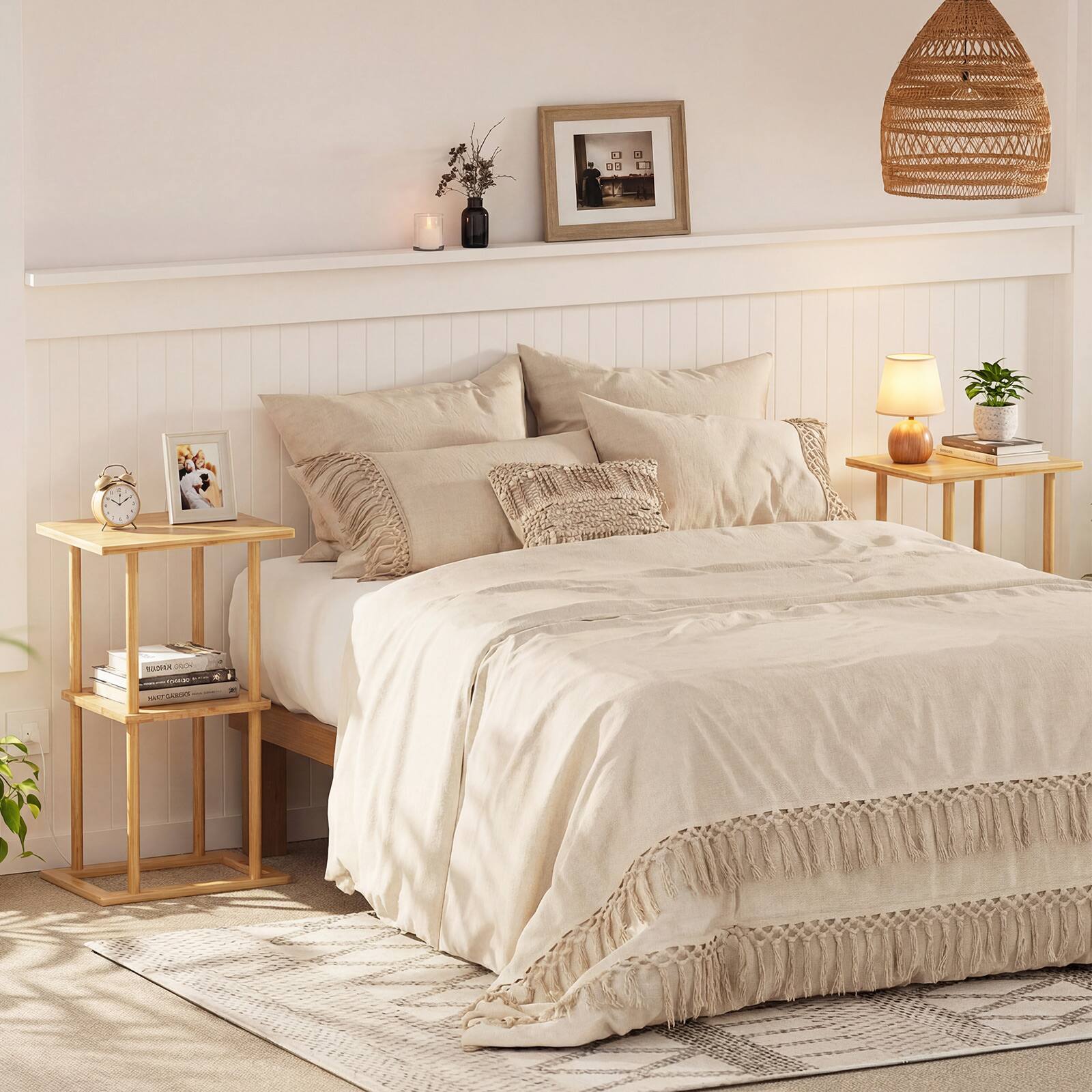 Alt View 3. Gymax - Gymax 2 Pieces Side Table w/Storage Shelves & Bamboo Construction for Living Room - Yellow.