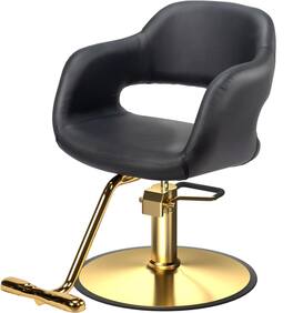 Winado - Salon Chair with T-Shaped Footrest, 330 lbs Capacity, Breathable Backrest, Hydraulic Pump, High-Density Foam for Barber - Gold & Black