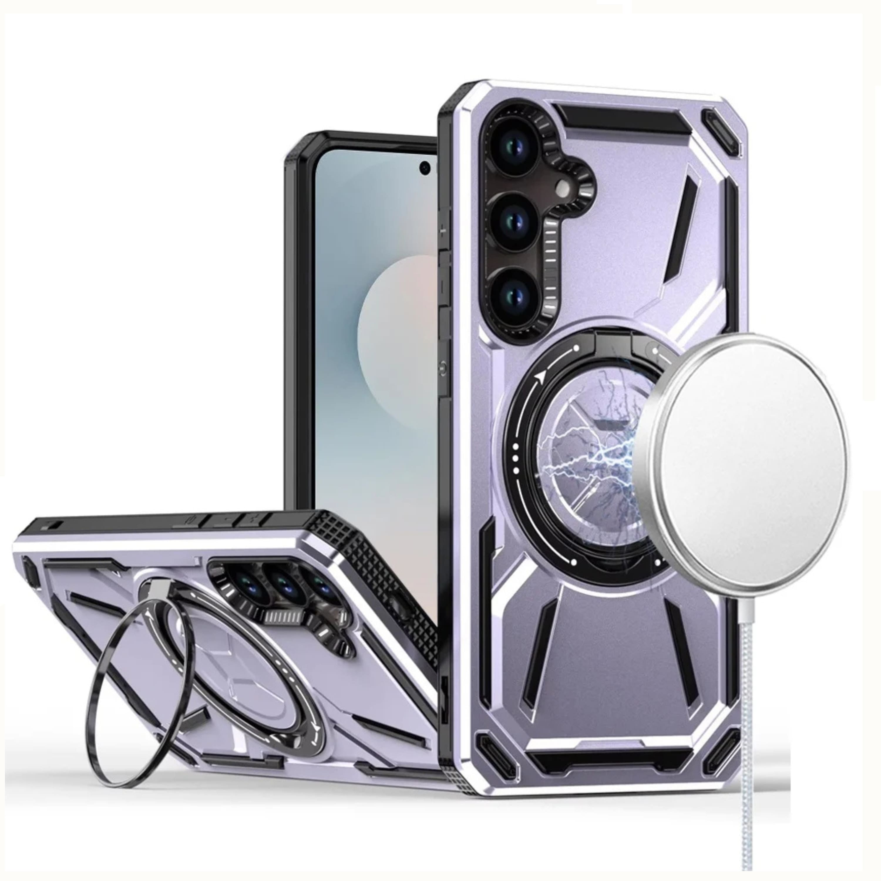 Kitcheniva - Hybrid Shockproof Ring Stand Case With Tempered Glass For Samsung S26 6.3 Inch Light - Purple