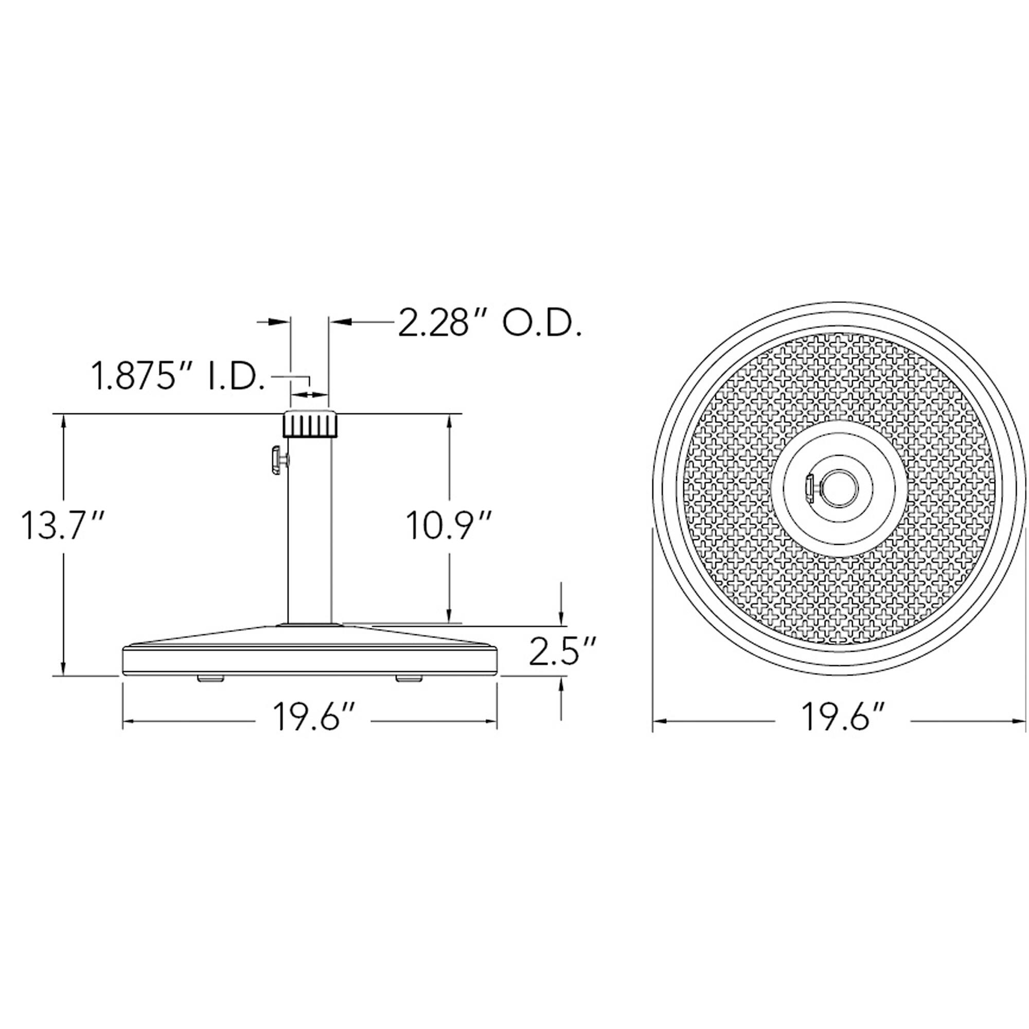 1.875" I.D.  
2.28" O.D.  
13.7"  
10.9"  
2.5"  
19.6"  
19.6"