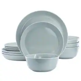 Gibson - Elite Sunlit Mist 12 Piece Round Stoneware Dinnerware Set in Blue - Blue Floral