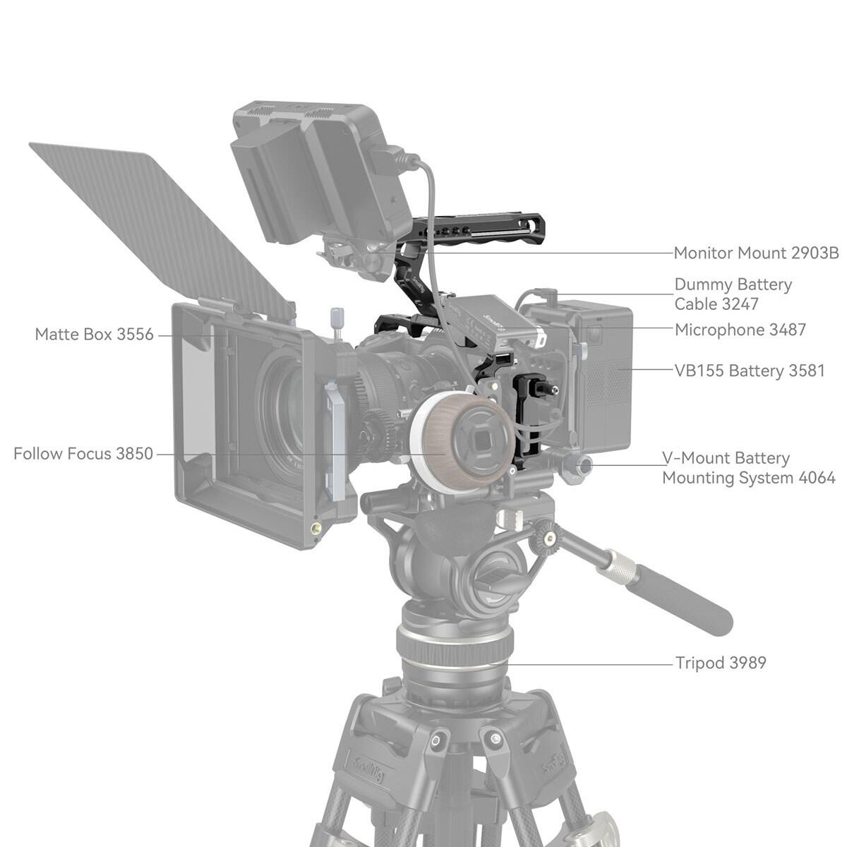 Monitor Mount 2903B  
Matte Box 3556  
Dummy Battery Cable 3247  
Microphone 3487  
VB155 Battery 3581  
Follow Focus 3850  
V-Mount Battery Mounting System 4064  
Tripod 3989