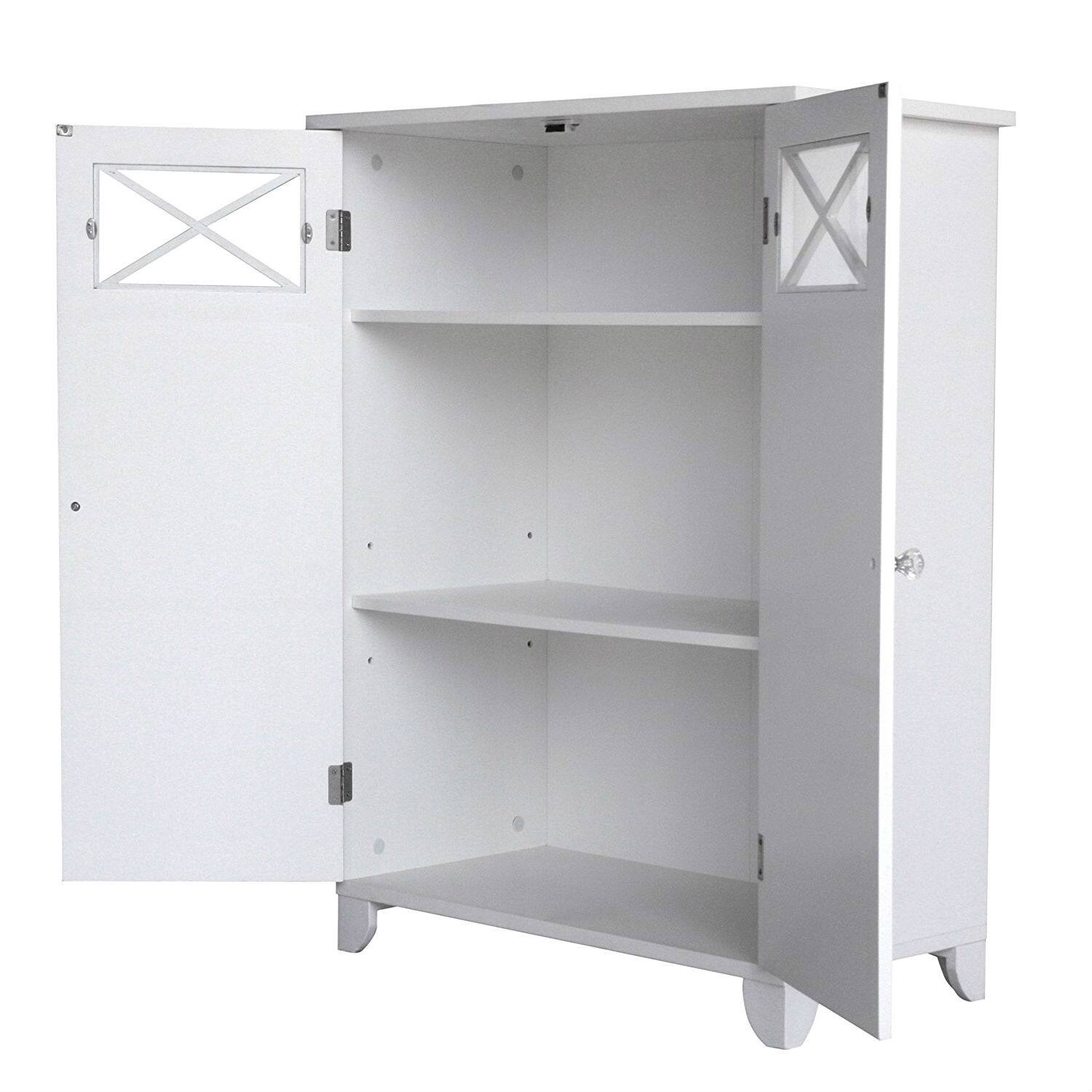 Angle. Hivvago - White 2-Door Bathroom Floor Cabinet with Adjustable Storage Shelf - White.