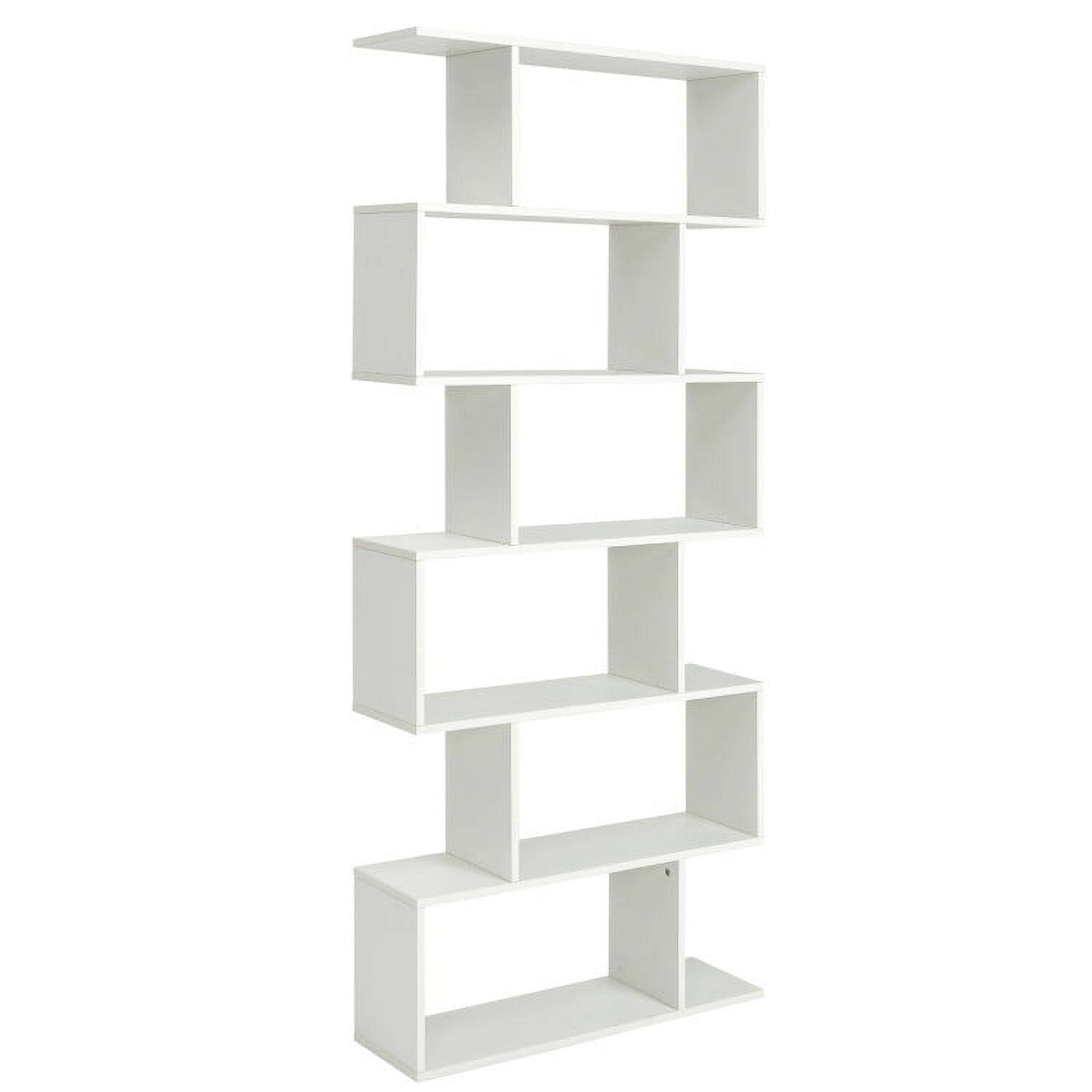 Alt View 6. Pefilos - 6 Tier S-Shaped Bookshelf Storage Display Bookcase Decor Z-Shelf -White, Tall Bookshelf, Shelves for Living Room - White.