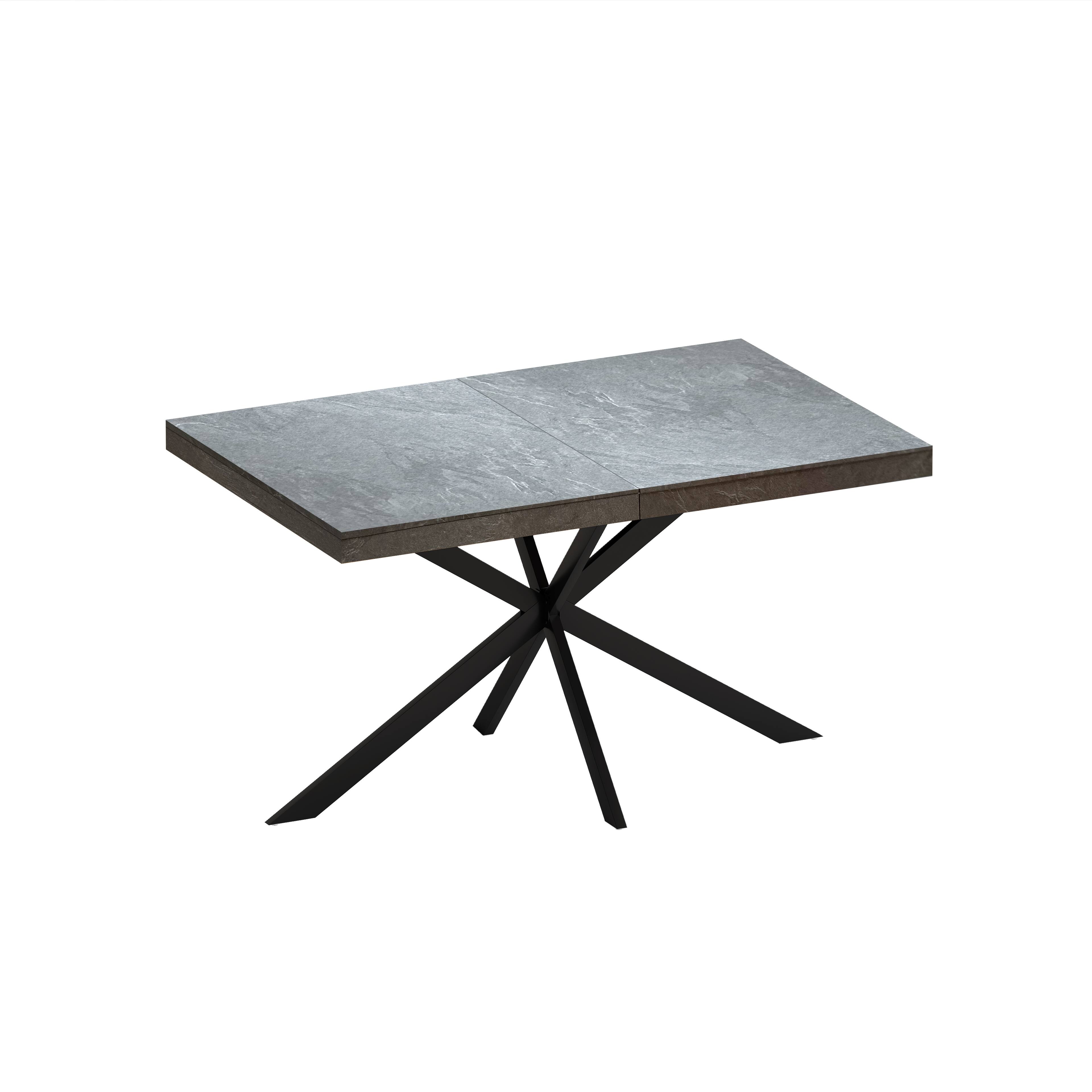 Alt View 7. Tiramisubest - Retro Rectangular Stretch Dining Table with Storage Box,Dark Grey stone Top And Black Relief Plate,Iron Foot Base - DARK GREY.