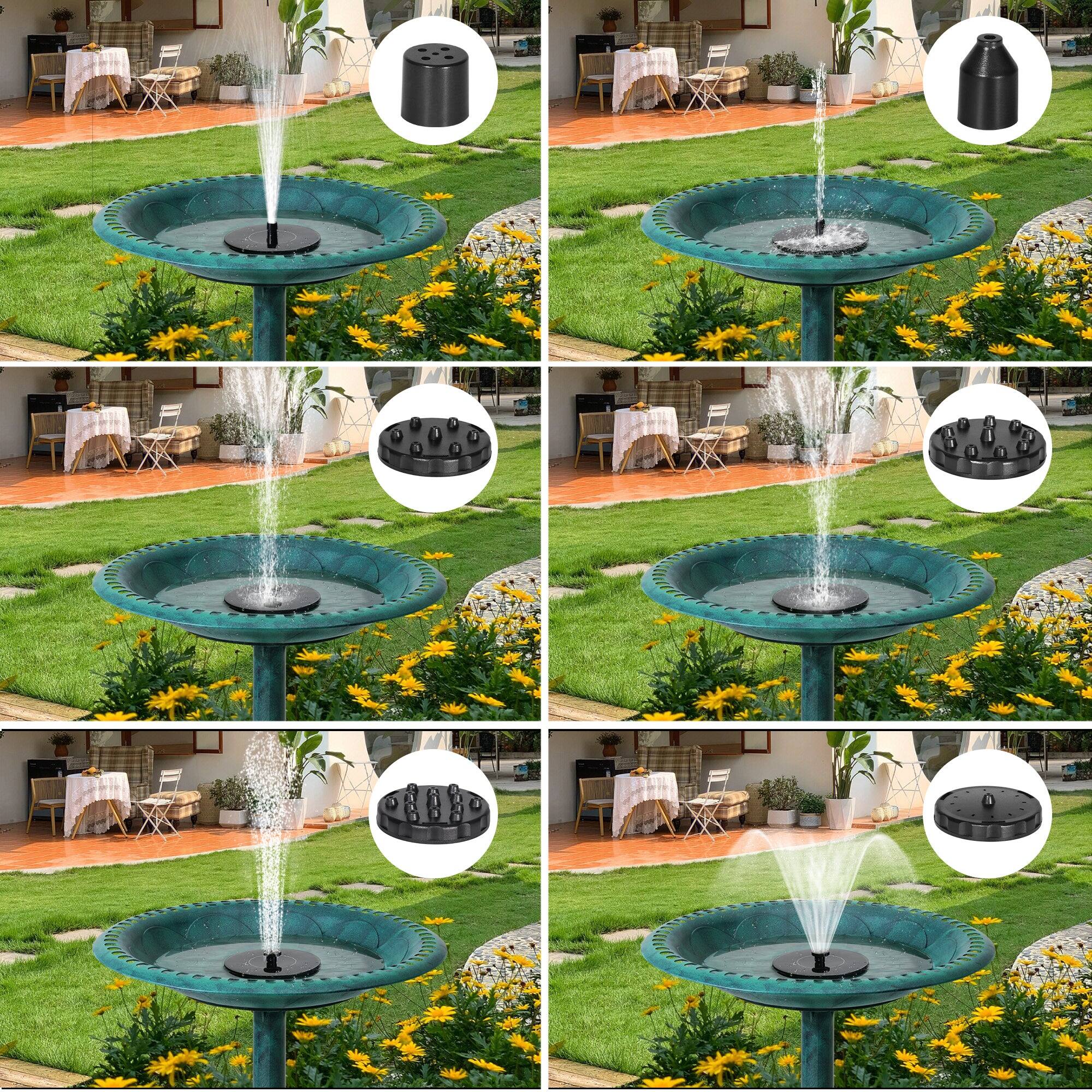 Back. Vecelo - Outdoor Bird Bath with Solar Fountain Pump, Vintage Pedestal Birdbath for Yard Garden with Stakes and Solar Panel Kit - Green.