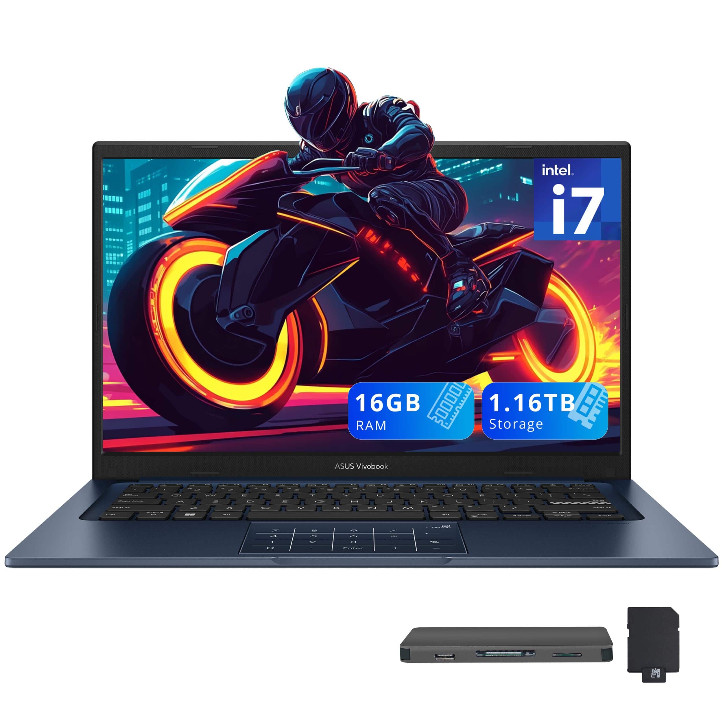 ASUS - Vivobook 14" FHD Laptop,Intel i7-1355U,16GB RAM,1TB SSD+160GB Docking Station,Intel UHD Graphics,Win 11 - Blue