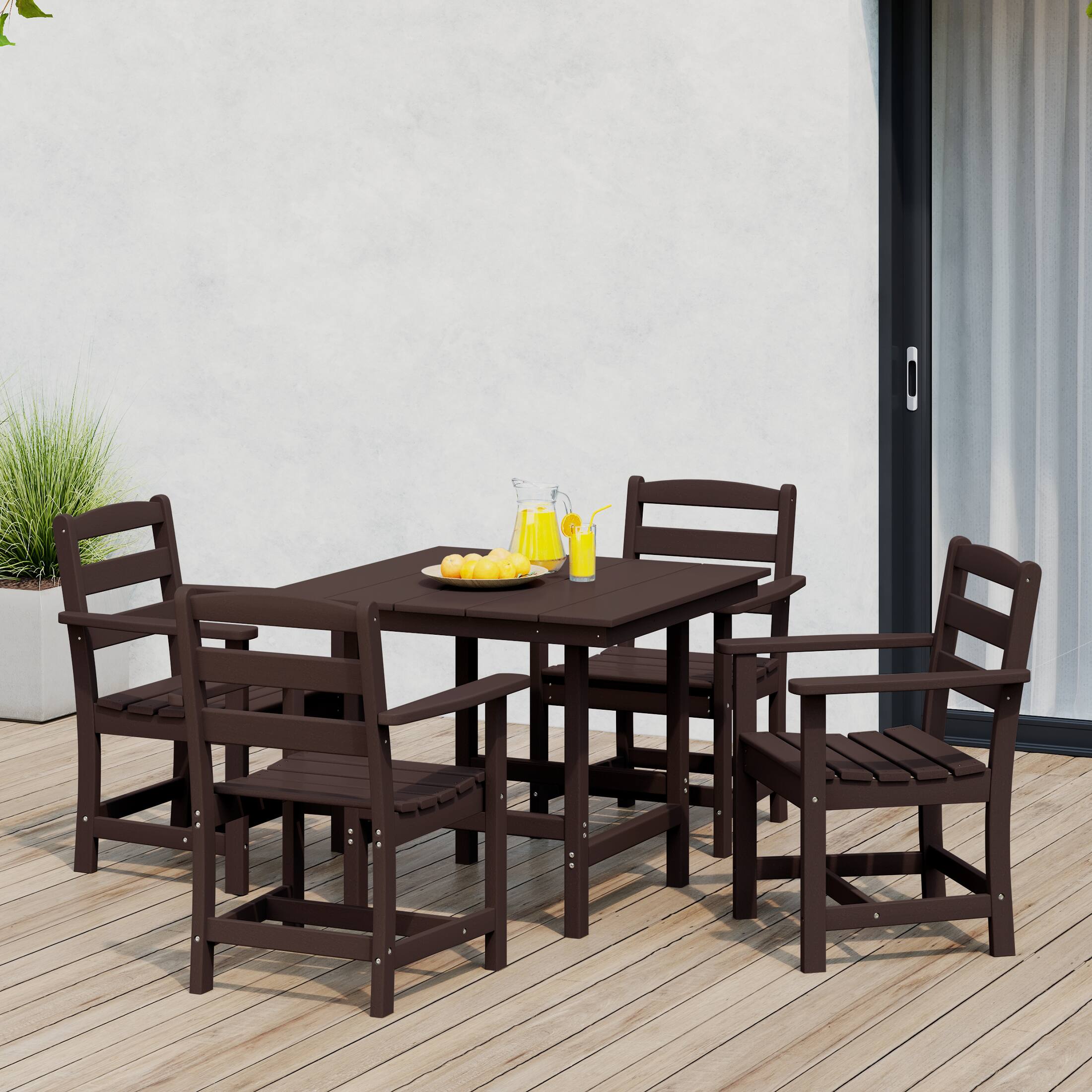 Angle. WestinTrends - WestinTrends Ashore 5-Piece HDPE Outdoor Square Patio Dining Table Set with Armchairs - Dark Brown.