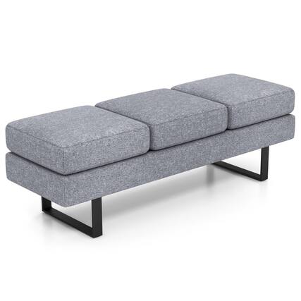 Front. Costway - Costway Waiting Room Bench Seating with Metal Frame Leg Upholstered Reception Bench - Gray.