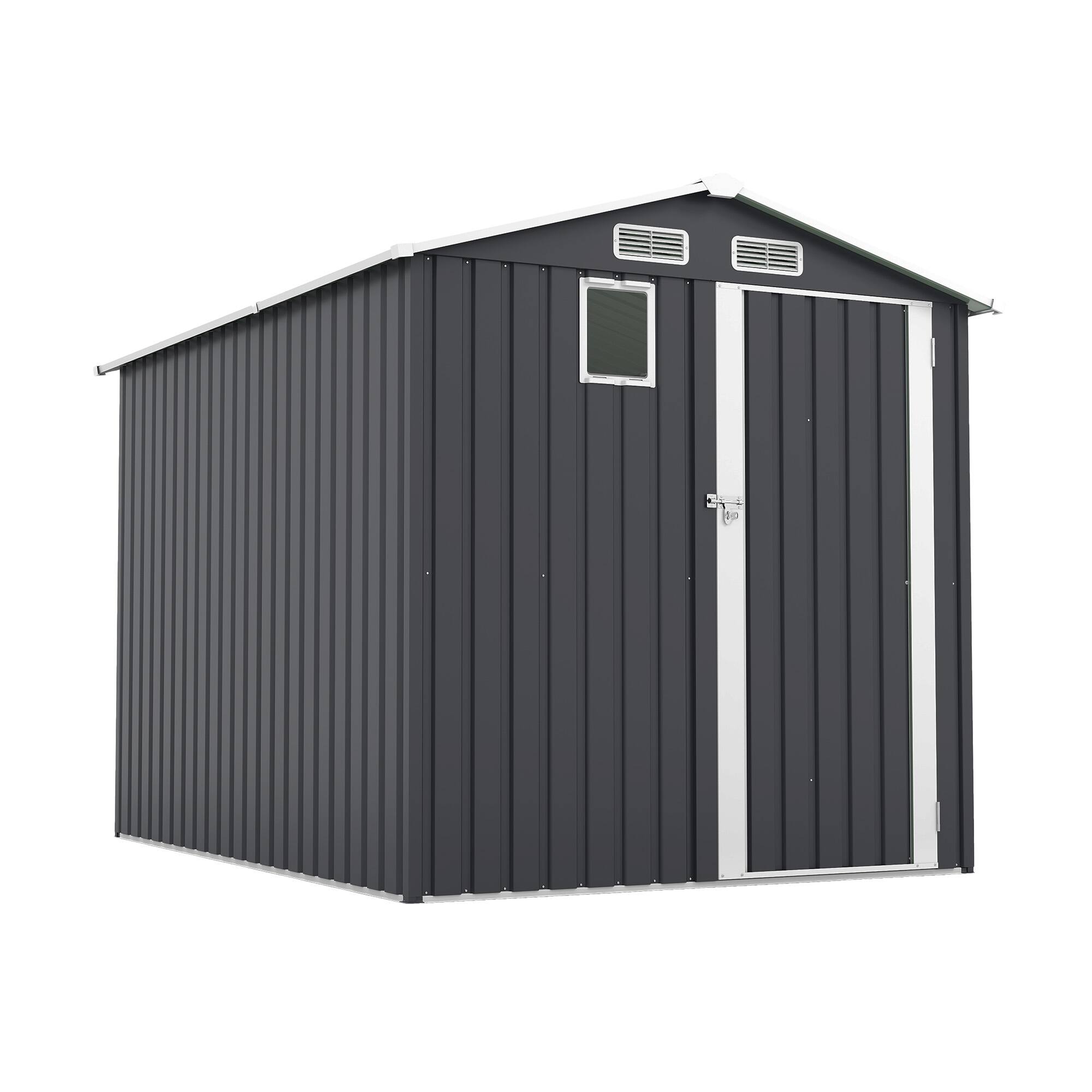 Alt View 4. Mondawe - 6x8FT Outdoor Steel Storage Shed with Clear Window and Lockable Doors - Dark Gray.