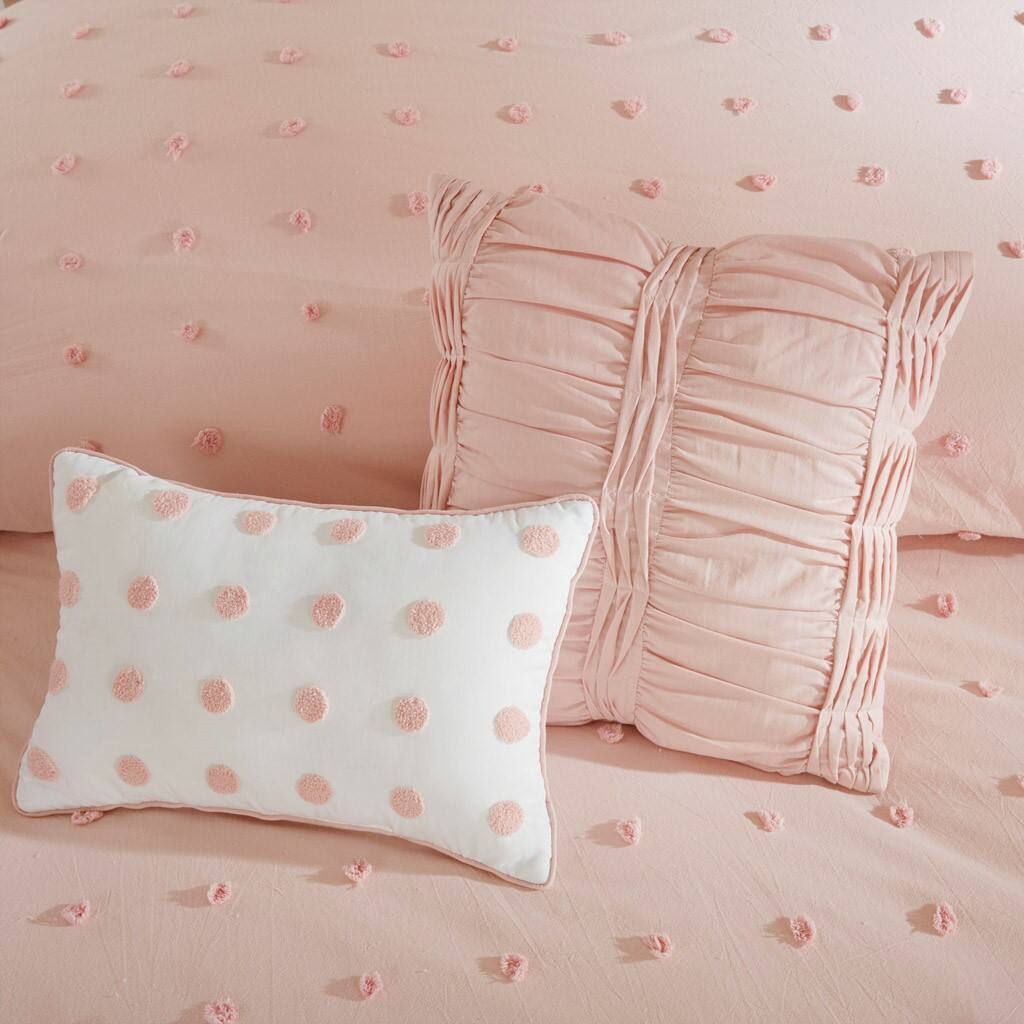 Alt View 1. Gracie Mills - Gracie Mills Mikel Chenille Dot Cotton Jacquard Comforter Set with Euro Shams and Throw Pillows - Pink.