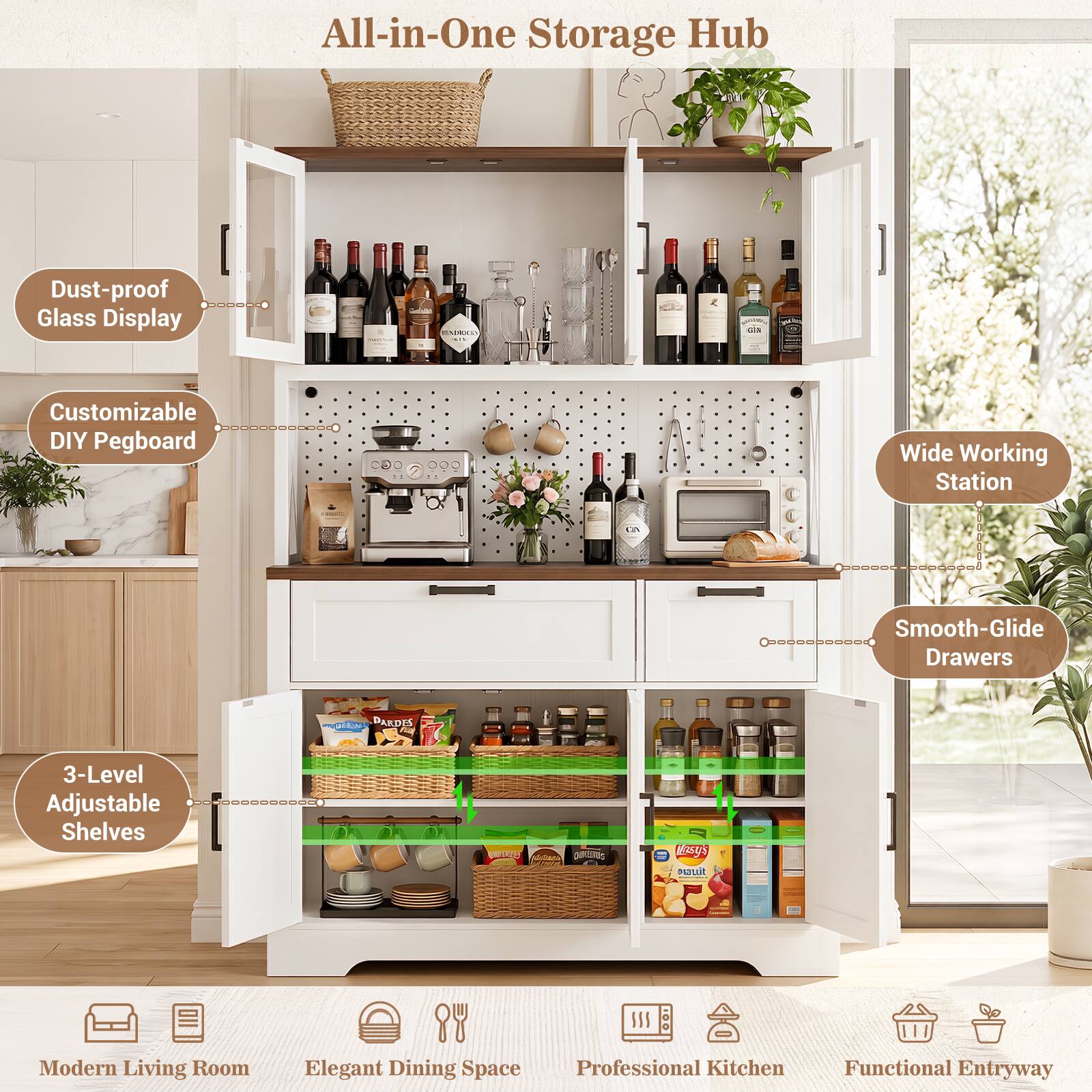 All-in-One Storage Hub Dust-proof Glass Display | idrO : ds Customizable DIY Pegboard Wide Working Station ... Smooth-Glide Drawers alka DAaDES Aa 3-Level Adjustable Shelves adidase - EiC SPLIR IS Modern Living Room Elegant Dining Space Professional Kitchen Functional Entryway