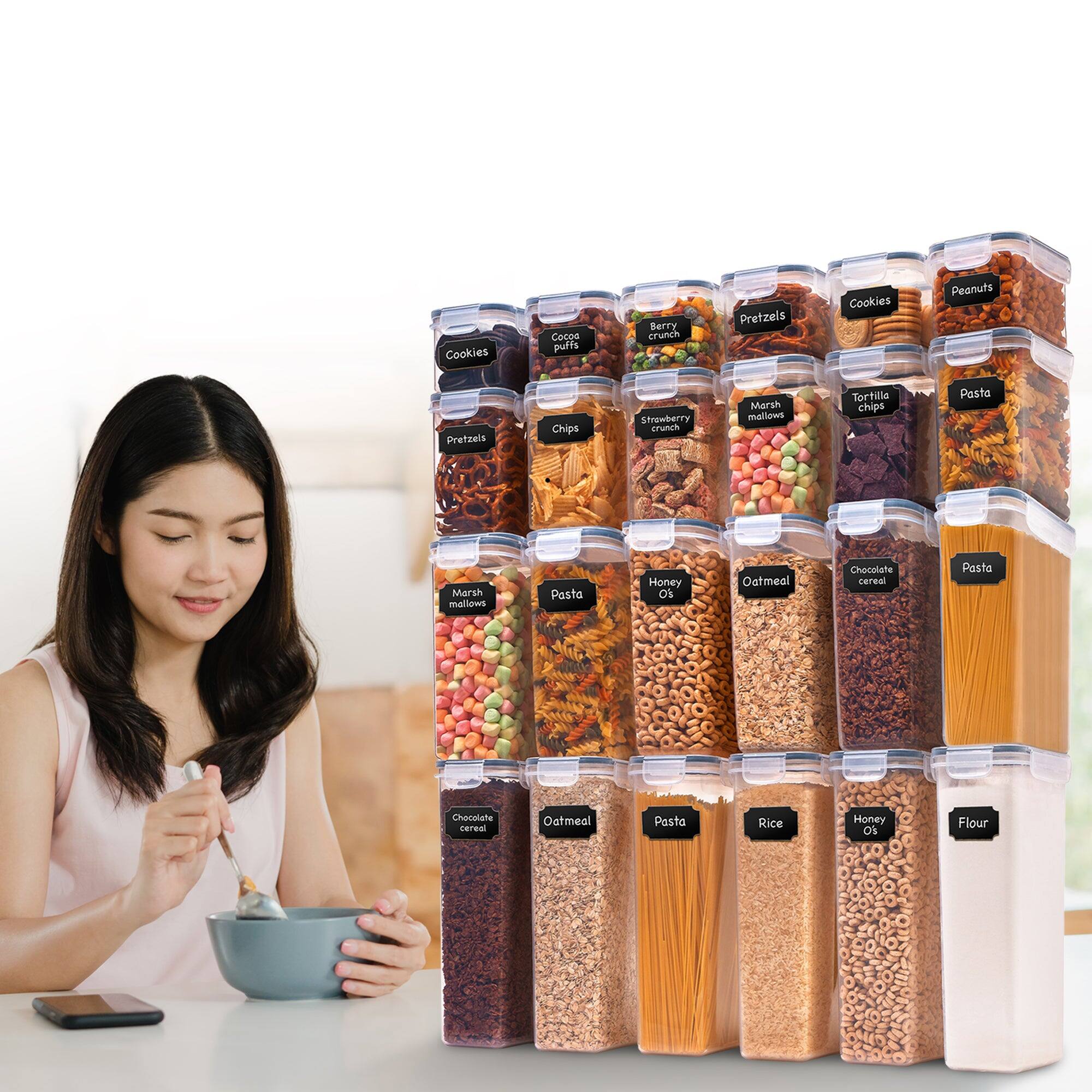 Cookies  
Cocoa puffs  
Berry crunch  
Pretzels  
Cookies  
Peanuts  
Pretzels  
Chips  
Strawberry crunch  
Marshmallows  
Tortilla chips  
Pasta  
Marshmallows  
Pasta  
Honey O's  
Oatmeal  
Chocolate cereal  
Pasta  
Rice  
Honey O's  
Flour