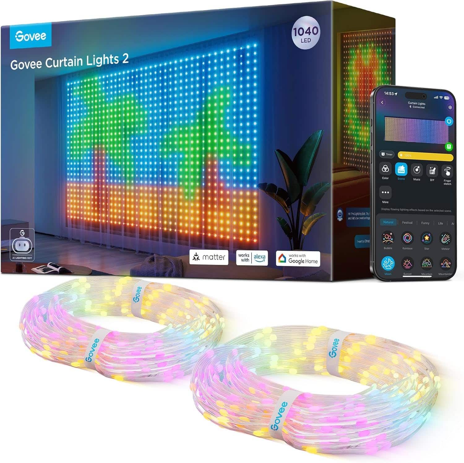 Govee Smart LED Curtain Light with DIY GIF AIGC, 1040 LEDs