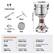 Sure, here is the corrected and grouped text:
---
**SPECIFICATIONS**
- **Item Model Number:** HC-750
- **Hopper Material:** Stainless Steel
- **Power:** 2000W
- **Motor Speed:** 28000 r/min
- **Grinding Tank Size:** 6.1 x 4.3 inch
- **Grinding Capacity:** 1.65 lbs / 750 g
- **Grinding Fineness:** 30-300 Mesh
- **Continuous Operation Time:** 5 minutes
- **Product Weight:** 7.3 lbs / 3.3 kg
---
**Dimensions:**
- **Height:** 14.6 in / 370 mm
- **Width:** 6.3 in / 160 mm
- **Hopper Height:** 7.7 in / 195 mm
---
**Included Parts:**
- Carbon Brushes
- Brush
- Sleeve
- Blades
- Sieve
---