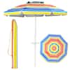 Front. Costway - 7.2 FT Portable Beach Umbrella Tilt Sand Anchor Cup Holder W/Carry Bag Rainbow - Rainbow.