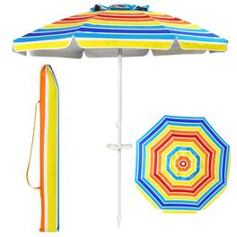 Costway - 7.2 FT Portable Beach Umbrella Tilt Sand Anchor Cup Holder W/Carry Bag - Rainbow