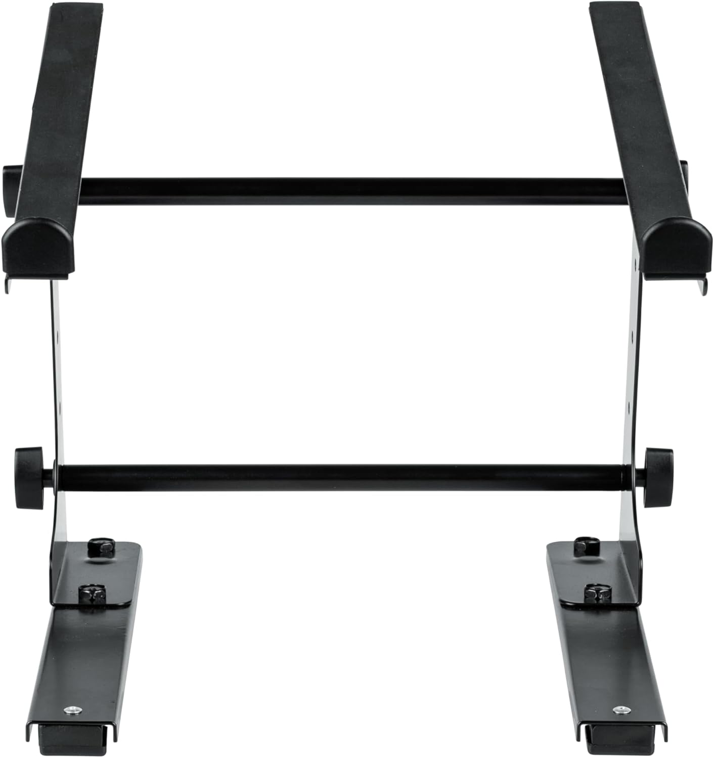 Left. Gator Frameworks - Space-Saving Collapsible Desktop Laptop Stand and DJ Controller Riser with Integrated Cable Management - Black.