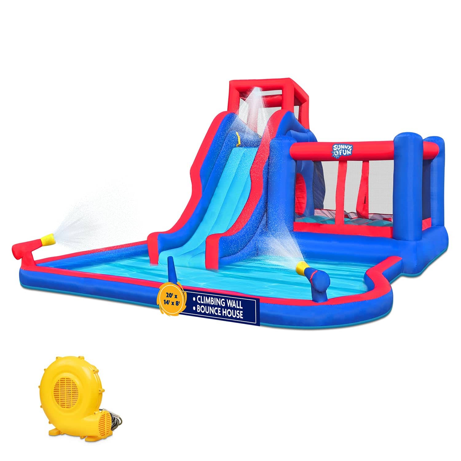 Sunny & Fun - 2-in-1 Bounce & Blast Inflatable Water Slide Park with Slide, Bounce House & Pool