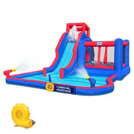Sunny & Fun - 2-in-1 Bounce & Blast Inflatable Water Slide Park with Slide, Bounce House & Pool - Blue/Red