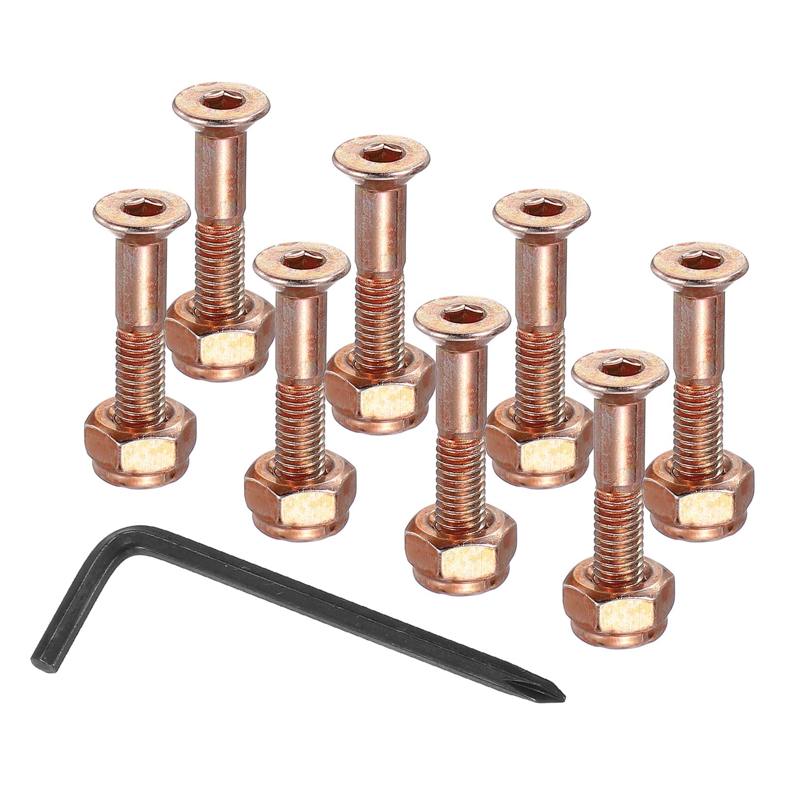 Unique Bargains - 13.5 mm/0.5" Skateboard Hardware Kit, 8pcs Mounting Screws Bolts Nuts Set with Hex Key for Cruiser - Orange